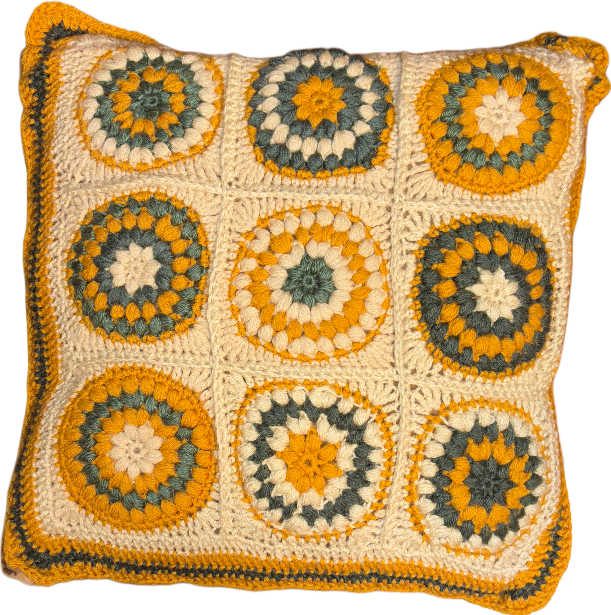Crocheted granny square pillow